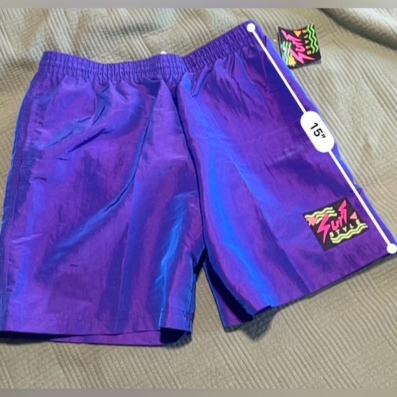 Surf Style Shorts Iridescent Purple Nylon Neon Logo 90s Size M NWT - Picture 11 of 12